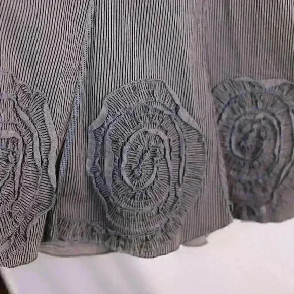 Solitaire Size M olive/blue-black pinstripe fit n flare cotton blend rosette bot - Picture 4 of 11